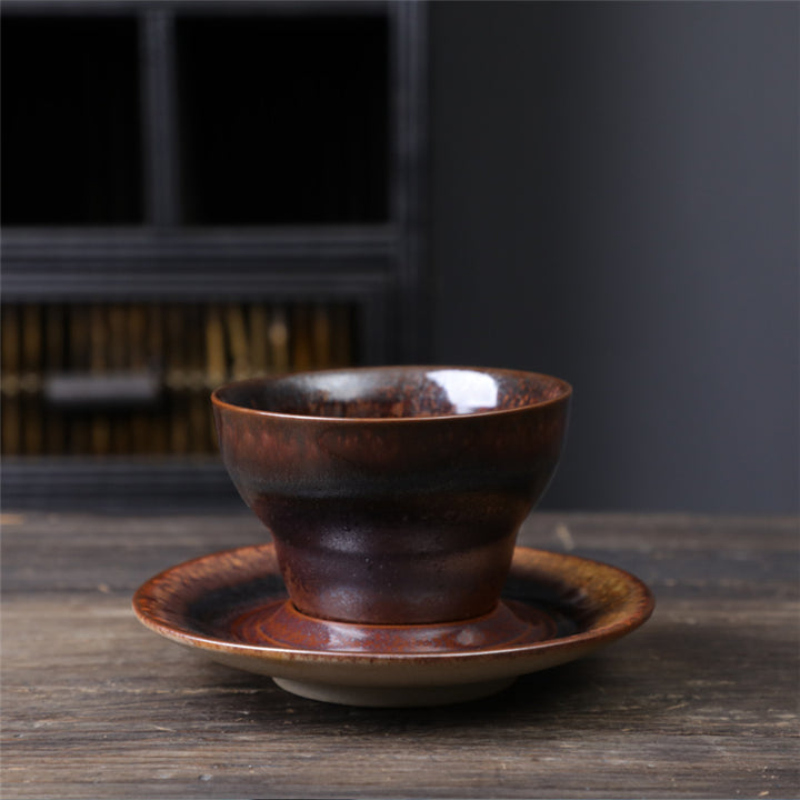 Buddha Stones Planet Design Ceramic Coffee Mug Rough Pottery Tea Coffee Cup With Saucer - Brown 11.7cm*11.7cm*6.7cm*120ml - image 27