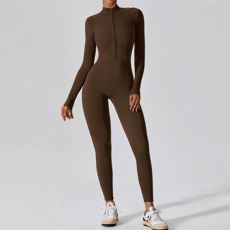 Buddha Stones Women Zipper Long Sleeve Shapewear Jumpsuit Sports Fitness Yoga Bodysuit - image 1