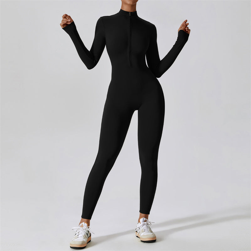 Buddha Stones Women Zipper Long Sleeve Shapewear Jumpsuit Sports Fitness Yoga Bodysuit - Black - US8-10，UK/AU12-14，EU40-42 (XL) - image 11