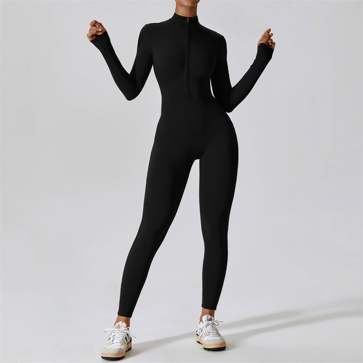 Buddha Stones Women Zipper Long Sleeve Shapewear Jumpsuit Sports Fitness Yoga Bodysuit - Black - US8-10，UK/AU12-14，EU40-42 (XL) - image 11