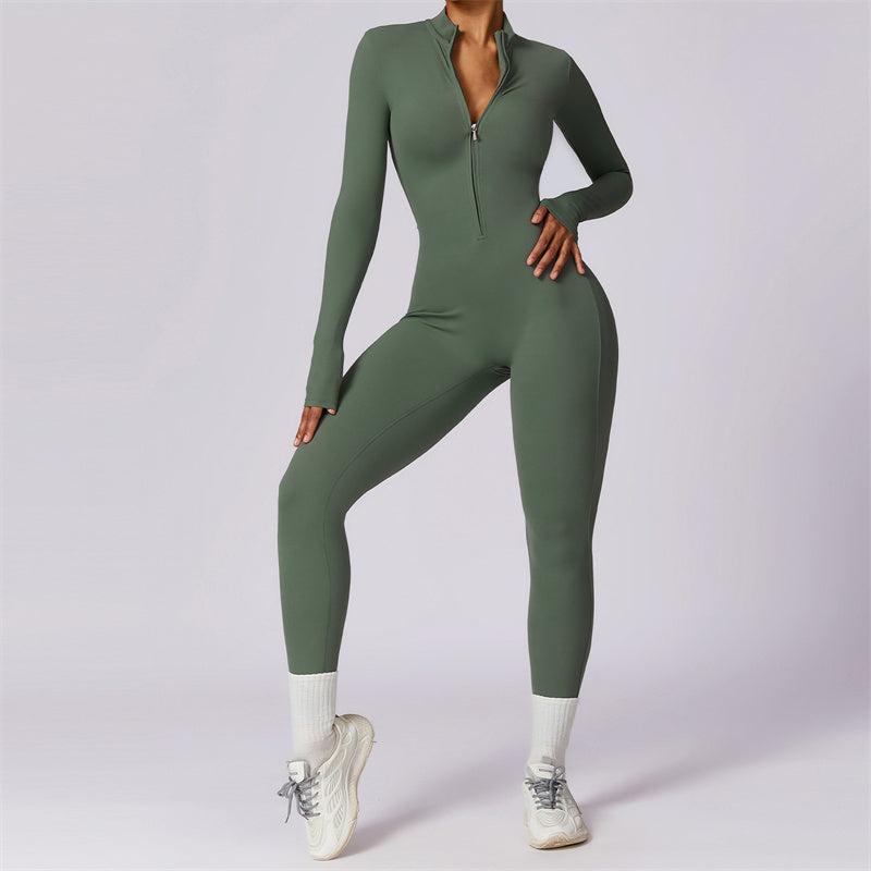 Buddha Stones Women Zipper Long Sleeve Shapewear Jumpsuit Sports Fitness Yoga Bodysuit - Green - US8-10，UK/AU12-14，EU40-42 (XL) - image 35