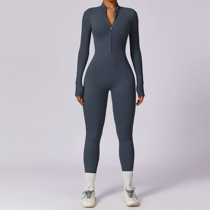 Buddha Stones Women Zipper Long Sleeve Shapewear Jumpsuit Sports Fitness Yoga Bodysuit - Dark Blue - US8-10，UK/AU12-14，EU40-42 (XL) - image 38