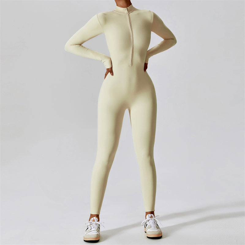 Buddha Stones Women Zipper Long Sleeve Shapewear Jumpsuit Sports Fitness Yoga Bodysuit - Beige - US8-10，UK/AU12-14，EU40-42 (XL) - image 29