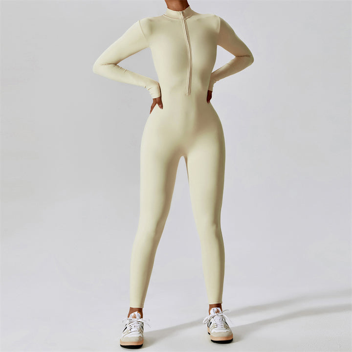Buddha Stones Women Zipper Long Sleeve Shapewear Jumpsuit Sports Fitness Yoga Bodysuit - Beige - US8-10，UK/AU12-14，EU40-42 (XL) - image 29