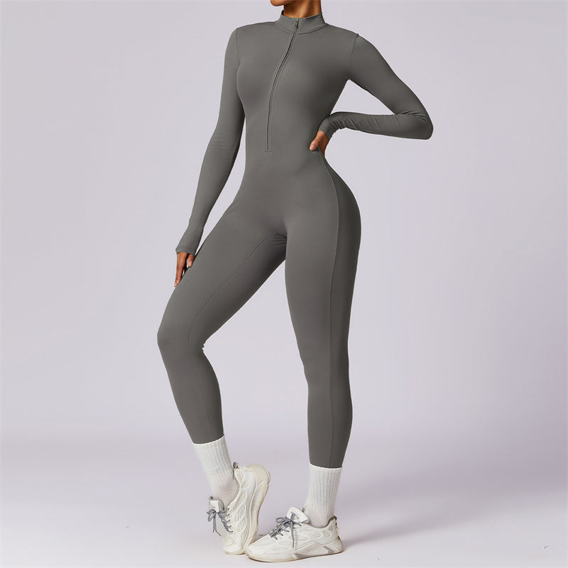 Buddha Stones Women Zipper Long Sleeve Shapewear Jumpsuit Sports Fitness Yoga Bodysuit - Gray - US8-10，UK/AU12-14，EU40-42 (XL) - image 37