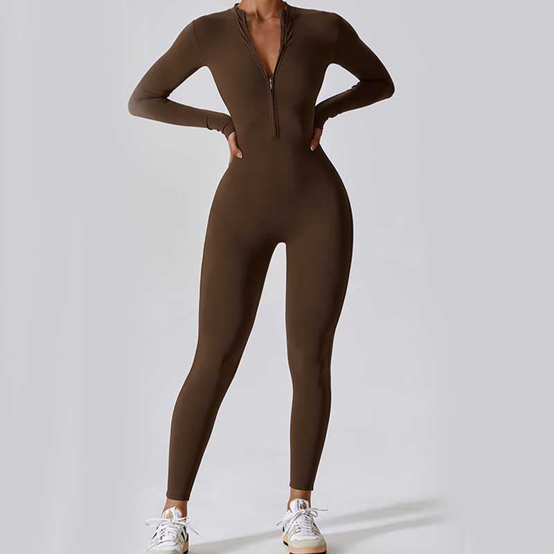 Buddha Stones Women Zipper Long Sleeve Shapewear Jumpsuit Sports Fitness Yoga Bodysuit - image 7
