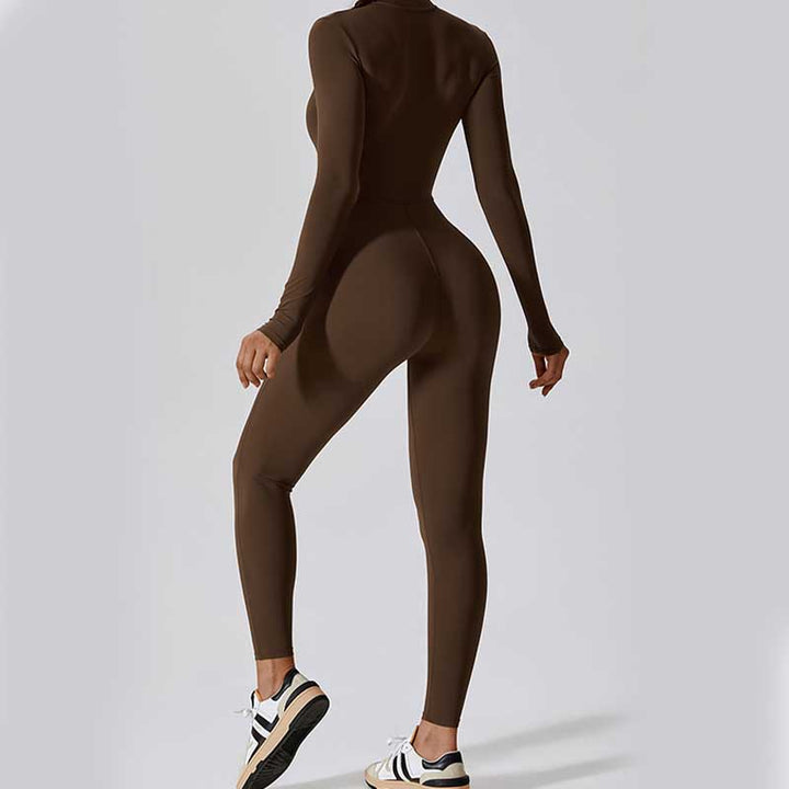 Buddha Stones Women Zipper Long Sleeve Shapewear Jumpsuit Sports Fitness Yoga Bodysuit - image 3