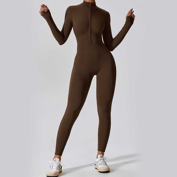 Buddha Stones Women Zipper Long Sleeve Shapewear Jumpsuit Sports Fitness Yoga Bodysuit - image 4