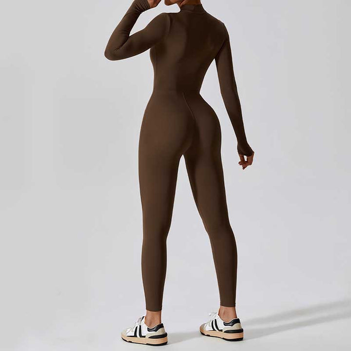Buddha Stones Women Zipper Long Sleeve Shapewear Jumpsuit Sports Fitness Yoga Bodysuit - image 8