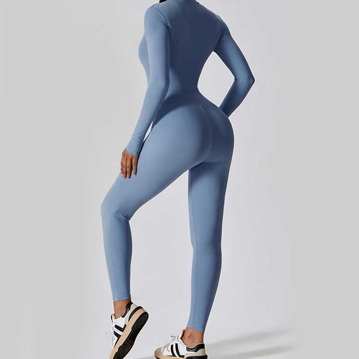 Buddha Stones Women Zipper Long Sleeve Shapewear Jumpsuit Sports Fitness Yoga Bodysuit - image 21