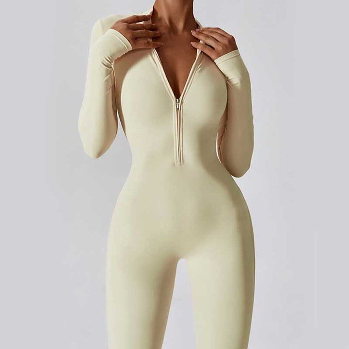 Buddha Stones Women Zipper Long Sleeve Shapewear Jumpsuit Sports Fitness Yoga Bodysuit - image 34