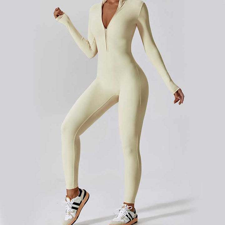 Buddha Stones Women Zipper Long Sleeve Shapewear Jumpsuit Sports Fitness Yoga Bodysuit - image 31
