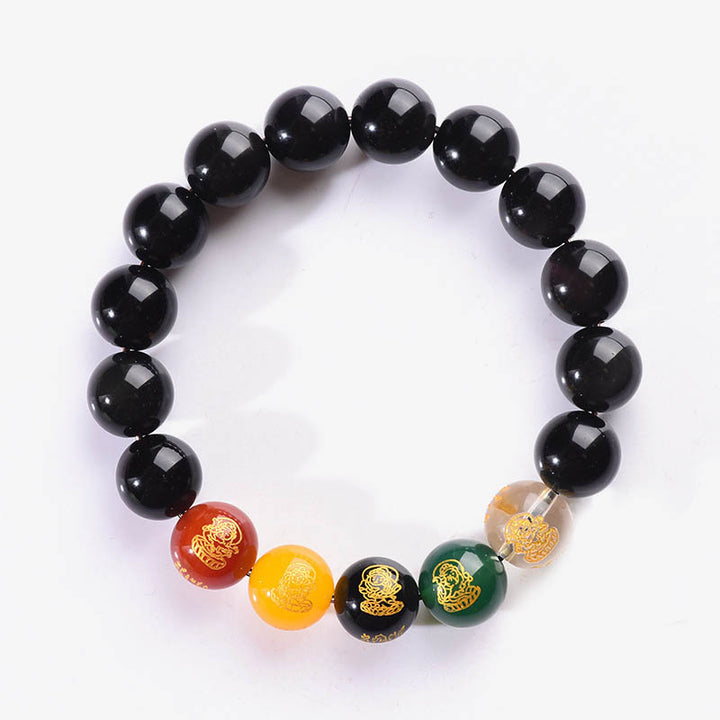 Buddha Stones Gold Sheen Obsidian Rainbow Obsidian Black Obsidian Five Directions Gods of Wealth Bracelet - image 14