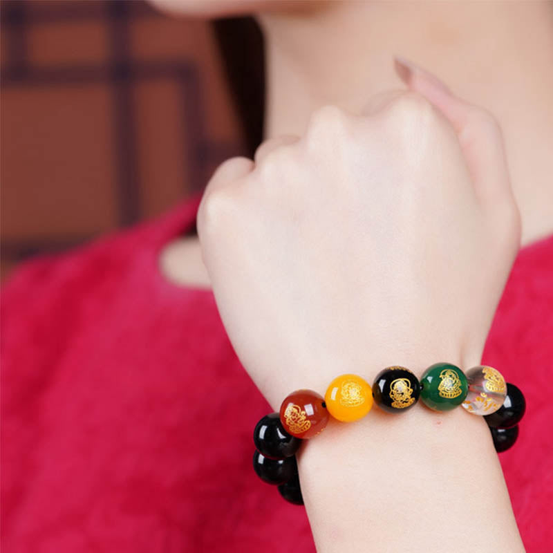 Buddha Stones Gold Sheen Obsidian Rainbow Obsidian Black Obsidian Five Directions Gods of Wealth Bracelet - image 11