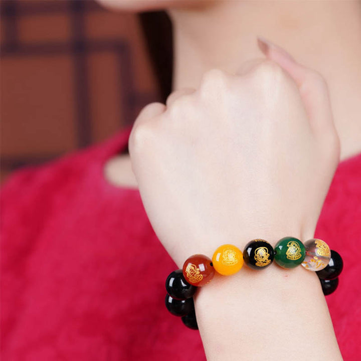 Buddha Stones Gold Sheen Obsidian Rainbow Obsidian Black Obsidian Five Directions Gods of Wealth Bracelet - image 11