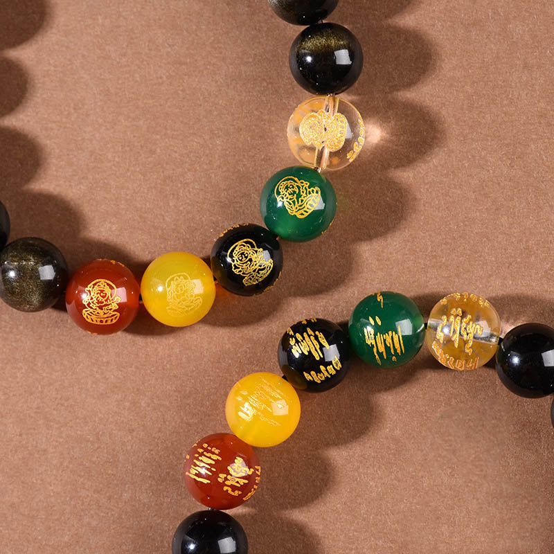 Buddha Stones Gold Sheen Obsidian Rainbow Obsidian Black Obsidian Five Directions Gods of Wealth Bracelet - image 13