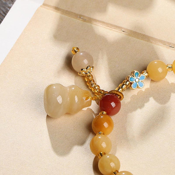 Buddha Stones Natural Golden Silk Jade Gourd Charm Wealth Luck Bracelet - image 3
