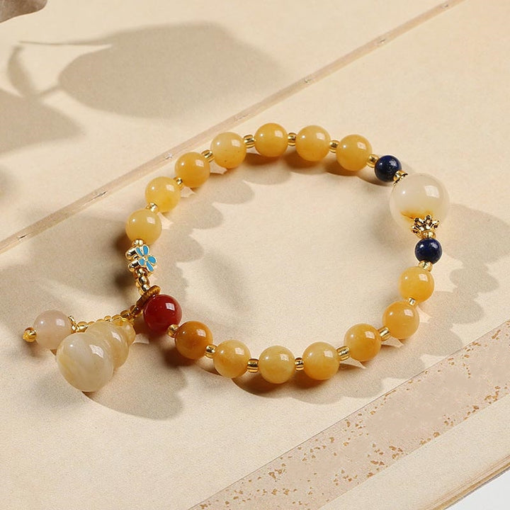 Buddha Stones Natural Golden Silk Jade Gourd Charm Wealth Luck Bracelet - image 2