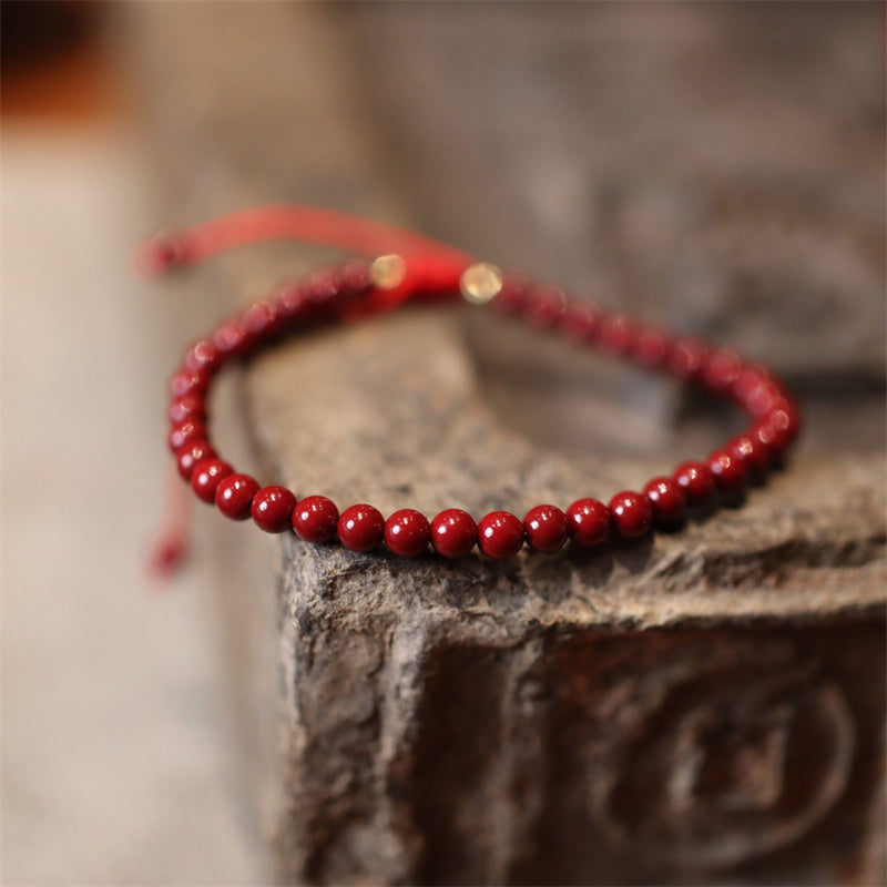 Buddha Stones Natural Cinnabar Blessing Red String Braided Bracelet Anklet - Bracelet(Wrist Circumference 14-21cm) - image 0