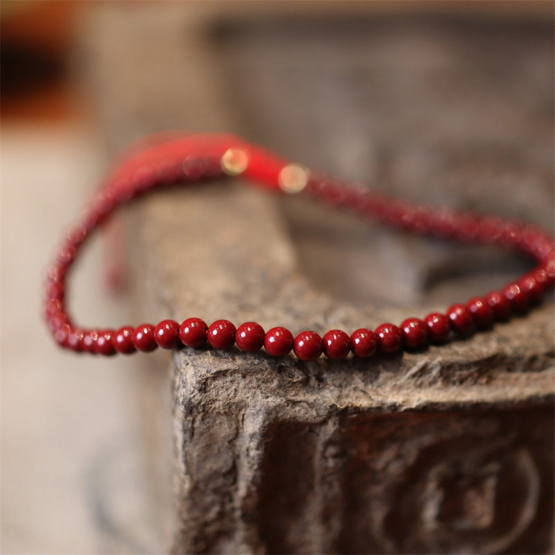 Buddha Stones Natural Cinnabar Blessing Red String Braided Bracelet Anklet - Anklet(Anklet Circumference 20-28cm) - image 5
