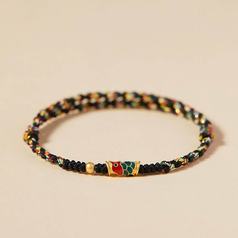 Buddha Stones Handcrafted Koi Fish Wealth Prosperity Braided Rope Bracelet - Black Colorful(Wrist Circumference 14-17.5cm) - Golden Bead - image 7