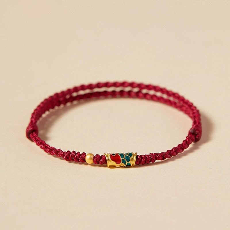 Buddha Stones Handcrafted Koi Fish Wealth Prosperity Braided Rope Bracelet - Red(Wrist Circumference 14-15.5cm) - Golden Bead - image 9