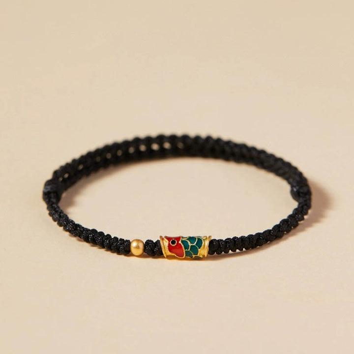 Buddha Stones Handcrafted Koi Fish Wealth Prosperity Braided Rope Bracelet - Black(Wrist Circumference 14-17.5cm) - Golden Bead - image 11