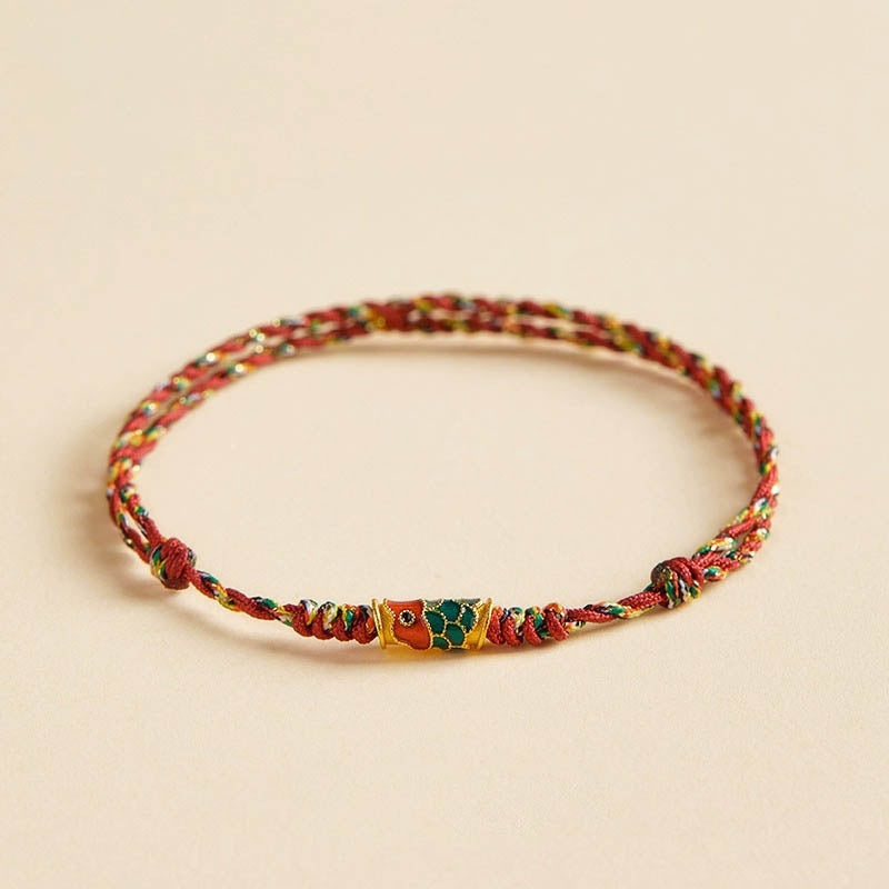 Buddha Stones Handcrafted Koi Fish Wealth Prosperity Braided Rope Bracelet - Red Colorful(Wrist Circumference 14-15.5cm) - Simple Version - image 1