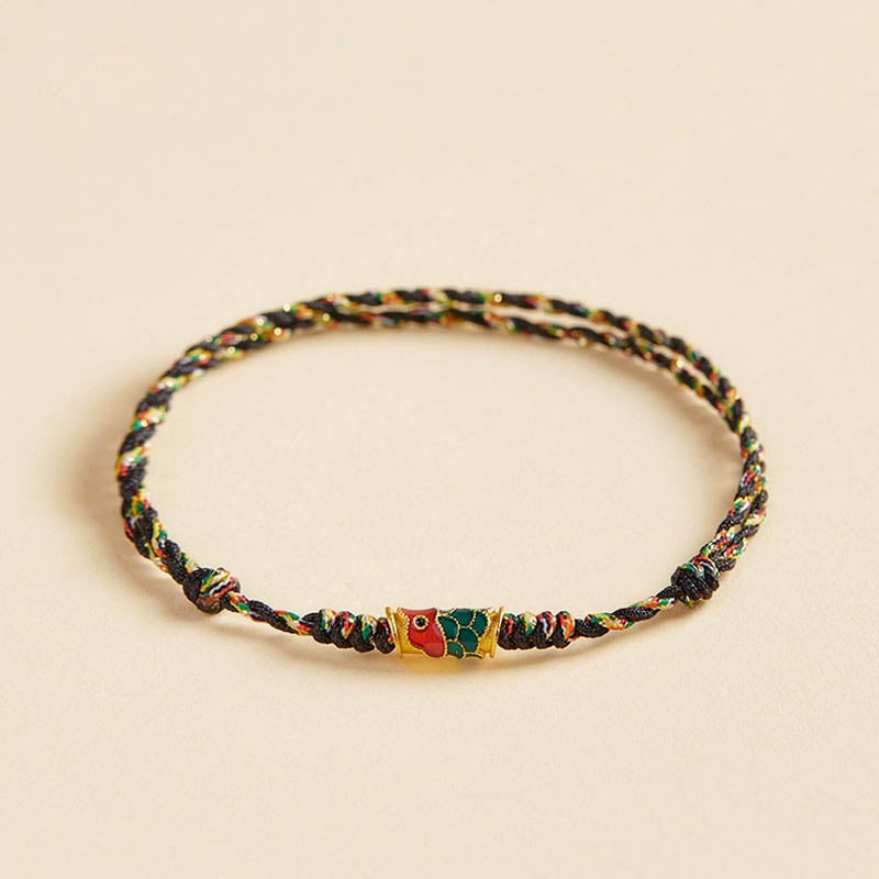Buddha Stones Handcrafted Koi Fish Wealth Prosperity Braided Rope Bracelet - Black Colorful(Wrist Circumference 14-17.5cm) - Simple Version - image 8
