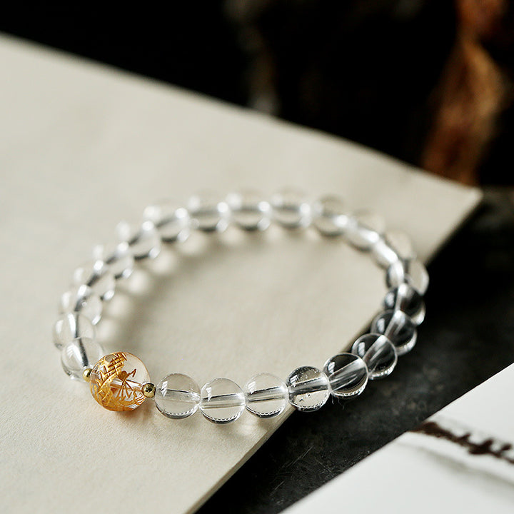 Buddha Stones Natural Black Obsidian White Crystal Black Onyx Dragon Strength Bracelet - image 10