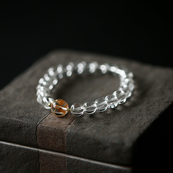 Buddha Stones Natural Black Obsidian White Crystal Black Onyx Dragon Strength Bracelet - image 7