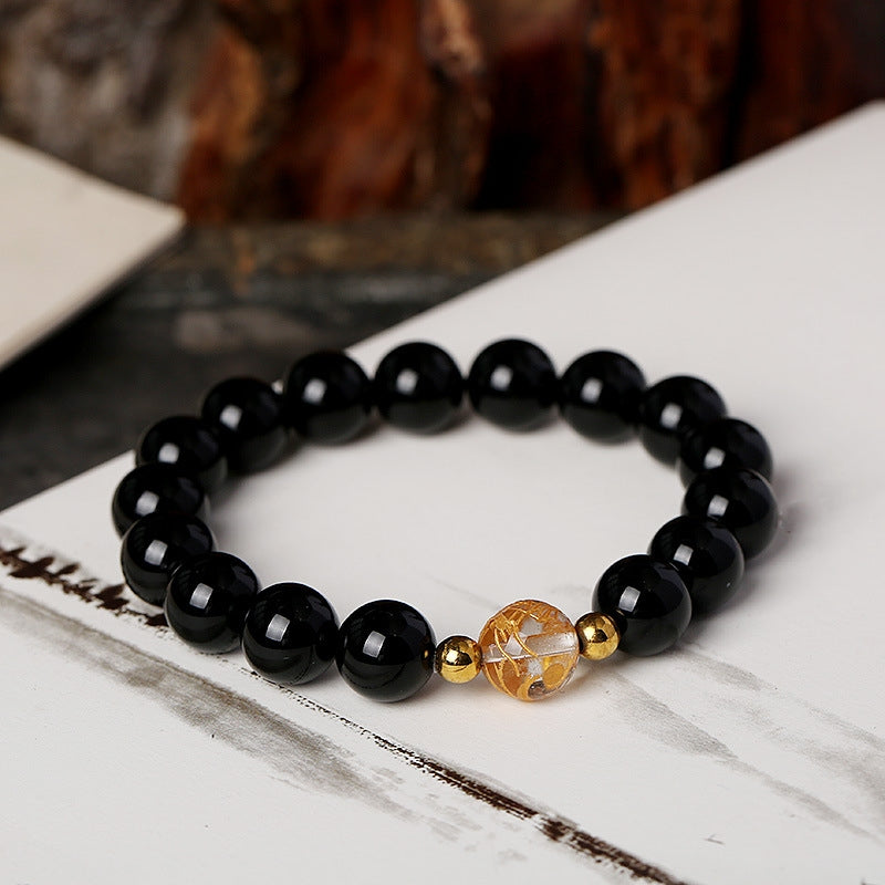 Buddha Stones Natural Black Obsidian White Crystal Black Onyx Dragon Strength Bracelet - image 4