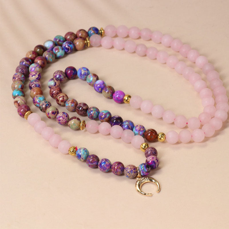 Buddha Stones 108 Beads Miano Real Pink Crystal Mala Healing Bracelet - image 1