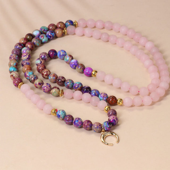 Buddha Stones 108 Beads Miano Real Pink Crystal Mala Healing Bracelet - image 1