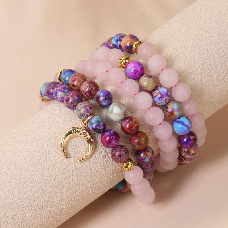 Buddha Stones 108 Beads Miano Real Pink Crystal Mala Healing Bracelet - image 2