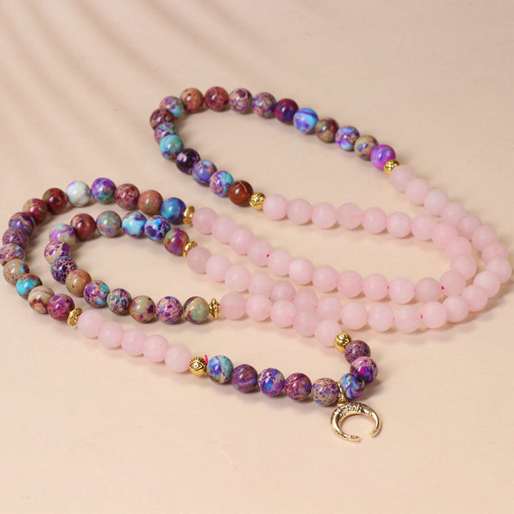 Buddha Stones 108 Beads Miano Real Pink Crystal Mala Healing Bracelet - image 3