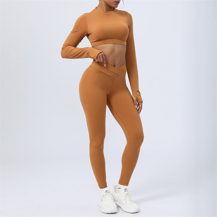 Buddha Stones 2Pcs Long Sleeve Backless Top Bra Leggings Pants Fitness Yoga Outfit Set - image 1