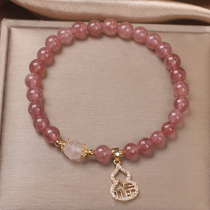Buddha Stones Strawberry Quartz Gourd Fu Character Charm Positive Bracelet - image 6