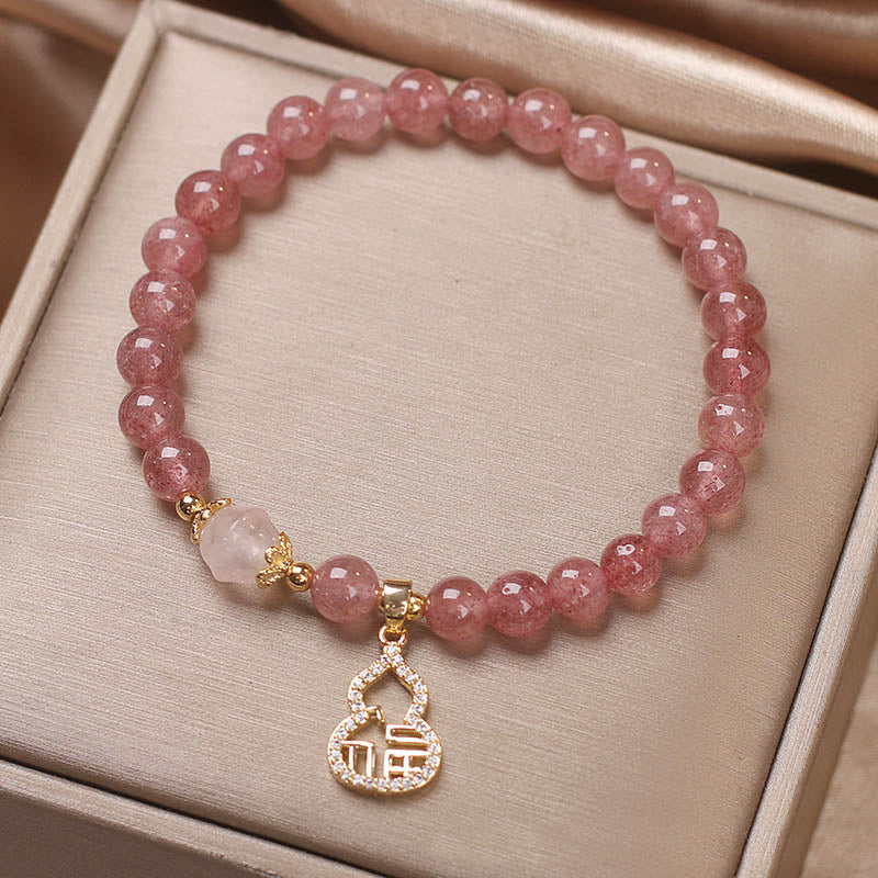 Buddha Stones Strawberry Quartz Gourd Fu Character Charm Positive Bracelet - image 5
