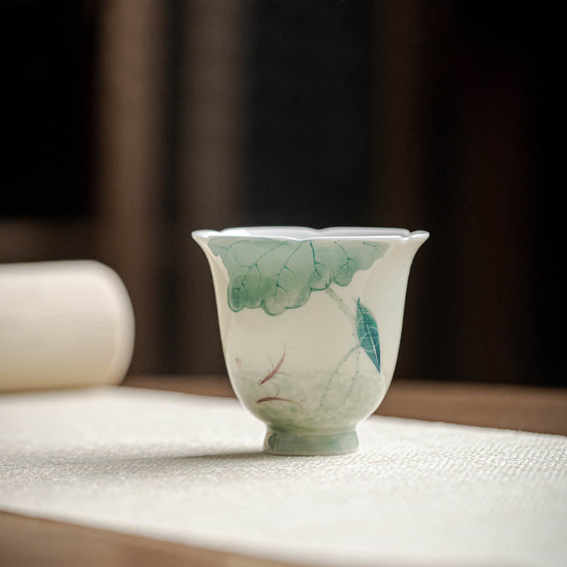 Buddha Stones Koi Fish Lotus Leaf Pattern Ceramic Teacup Kung Fu Tea Cup 65ml - 6.3cm*5.8cm*65ml - image 1