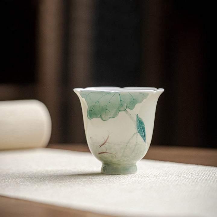 Buddha Stones Koi Fish Lotus Leaf Pattern Ceramic Teacup Kung Fu Tea Cup 65ml - 6.3cm*5.8cm*65ml - image 1