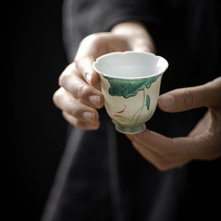 Buddha Stones Koi Fish Lotus Leaf Pattern Ceramic Teacup Kung Fu Tea Cup 65ml - image 5