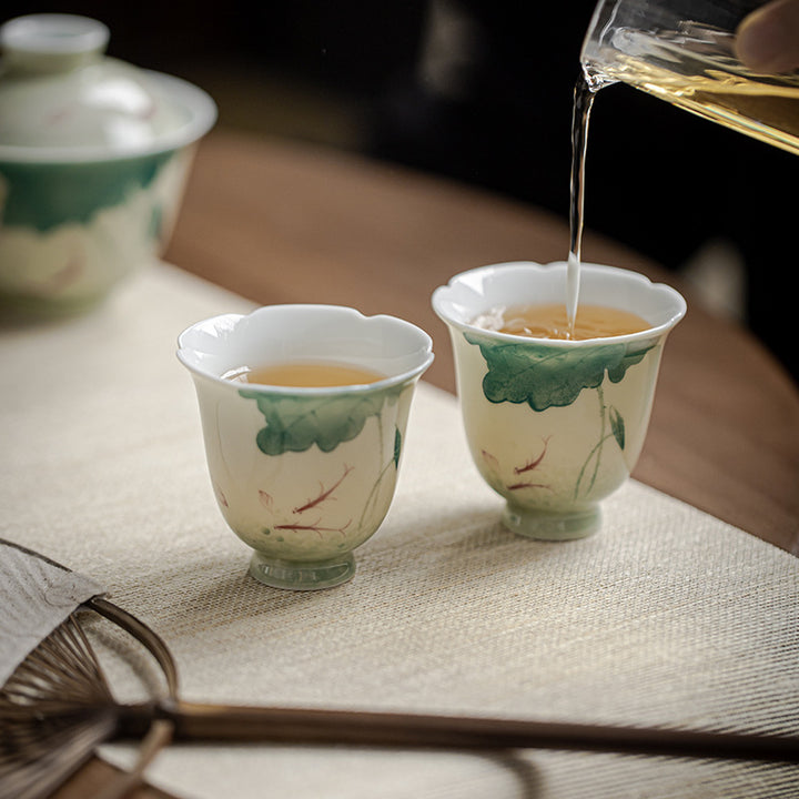 Buddha Stones Koi Fish Lotus Leaf Pattern Ceramic Teacup Kung Fu Tea Cup 65ml - image 6