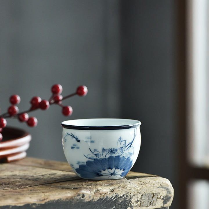 Buddha Stones Koi Fish Lotus Flower Leaf Mountains Tree Ceramic Teacup Kung Fu Tea Cup 130ml - Koi Fish Lotus 7.7cm*5.1cm*130ml - image 2