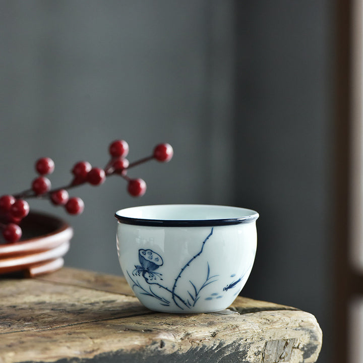 Buddha Stones Koi Fish Lotus Flower Leaf Mountains Tree Ceramic Teacup Kung Fu Tea Cup 130ml - Koi Fish Lotus Pod 7.7cm*5.1cm*130ml - image 4