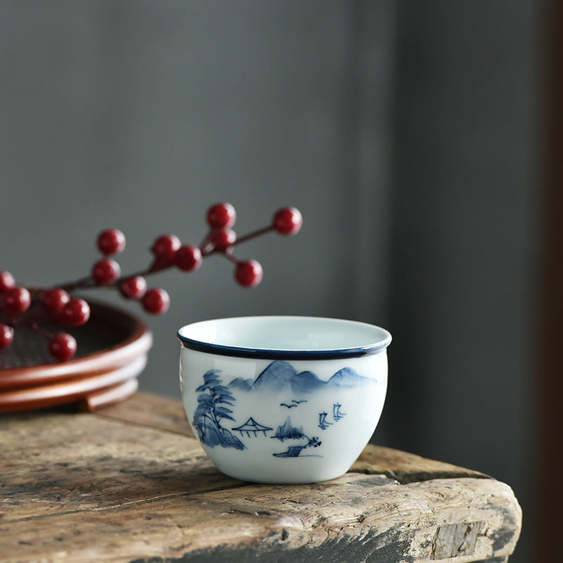 Buddha Stones Koi Fish Lotus Flower Leaf Mountains Tree Ceramic Teacup Kung Fu Tea Cup 130ml - Mountains Trees 7.7cm*5.1cm*130ml - image 8