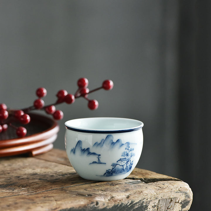 Buddha Stones Koi Fish Lotus Flower Leaf Mountains Tree Ceramic Teacup Kung Fu Tea Cup 130ml - Mountains House 7.7cm*5.1cm*130ml - image 12