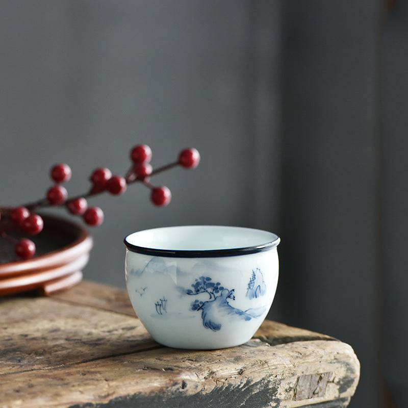 Buddha Stones Koi Fish Lotus Flower Leaf Mountains Tree Ceramic Teacup Kung Fu Tea Cup 130ml - Mountains 7.7cm*5.1cm*130ml - image 13