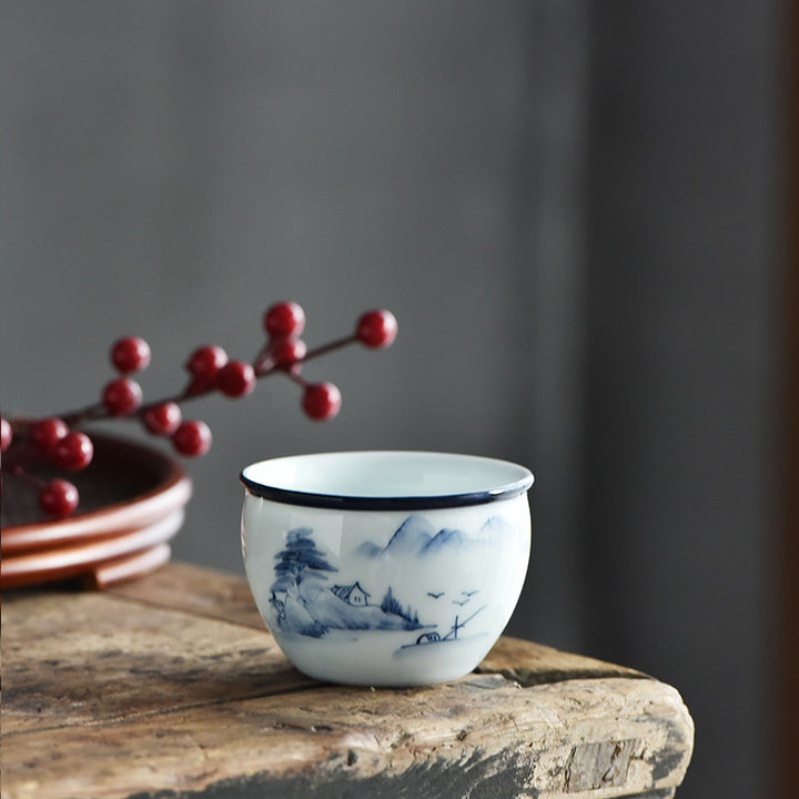 Buddha Stones Koi Fish Lotus Flower Leaf Mountains Tree Ceramic Teacup Kung Fu Tea Cup 130ml - Mountains Tree House 7.7cm*5.1cm*130ml - image 14
