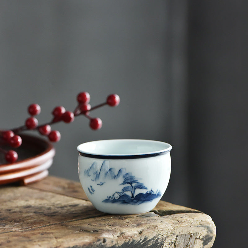 Buddha Stones Koi Fish Lotus Flower Leaf Mountains Tree Ceramic Teacup Kung Fu Tea Cup 130ml - Mountains Pine 7.7cm*5.1cm*130ml - image 15